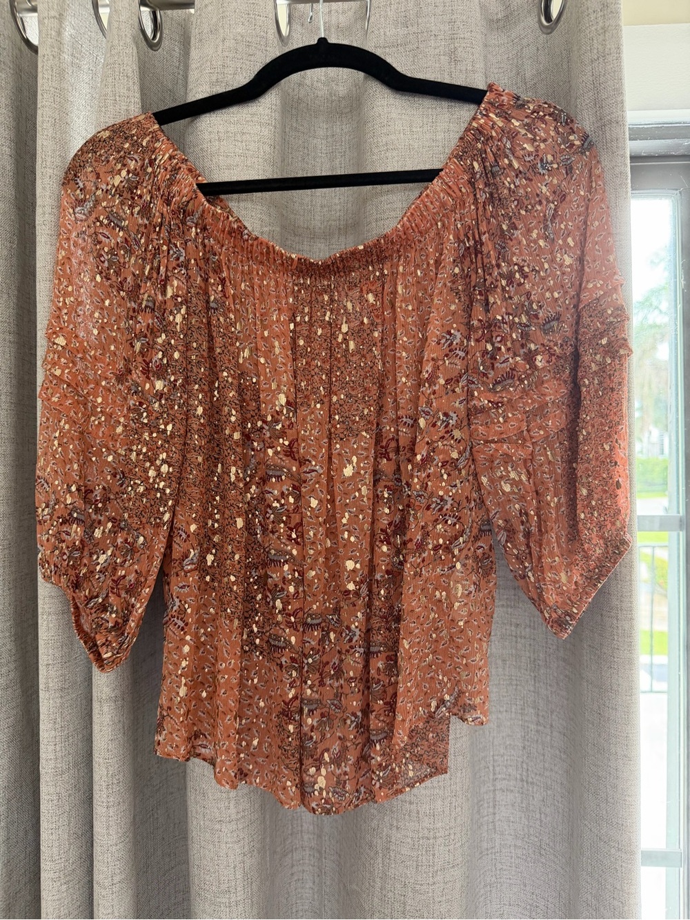 ba&sh Rust Floral Off-Shoulder Boho Blouse
